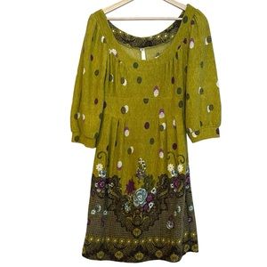 Uncle Frank Knit Floral Balloon Sleeve Sweater Dress Size S Green Scoop Neck